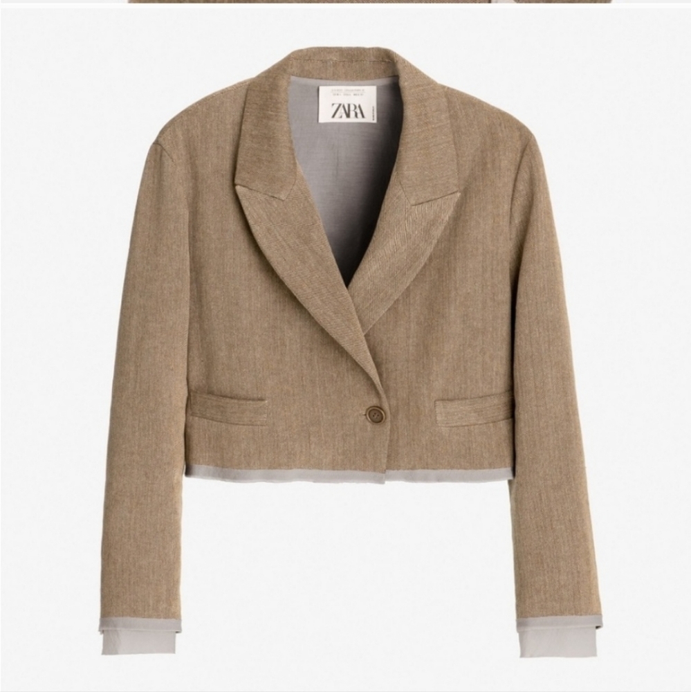 ZARA Limited Edition Contrast Cropped Blazer Size Large - Picture 2 of 13